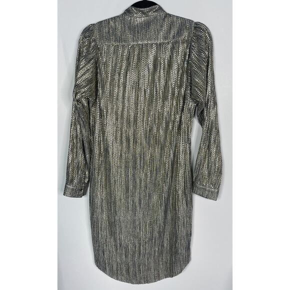 Anthropologie Sabina Musayev XS Gold Agatha Tie Neck Metallic Dress Long Sleeve - Picture 2 of 13